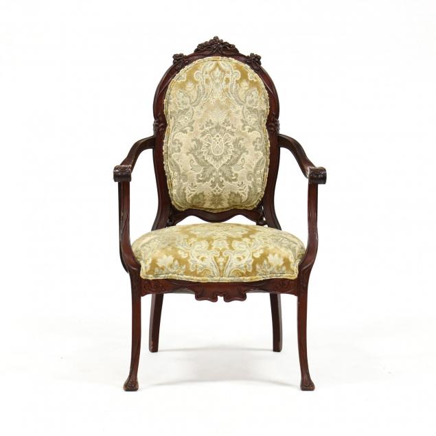 art-nouveau-carved-mahogany-arm-chair