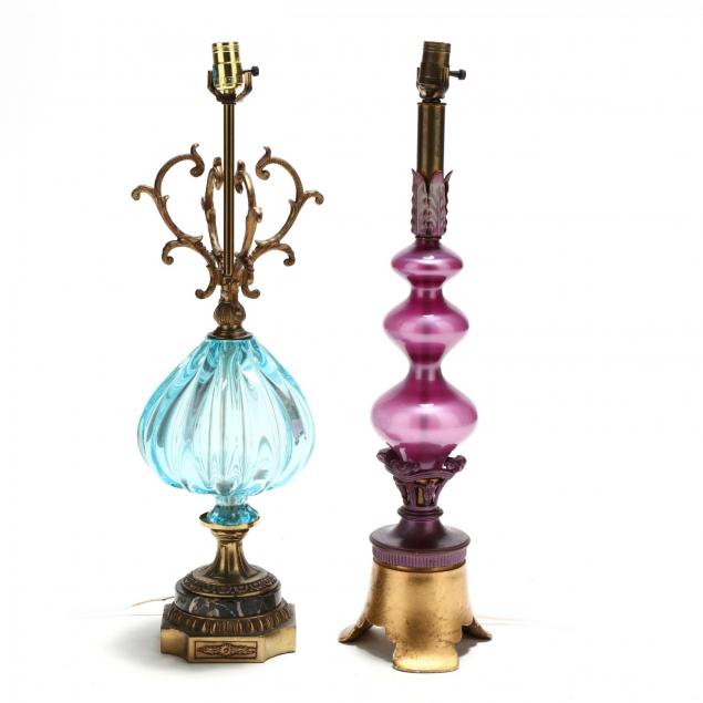 two-vintage-art-glass-lamps