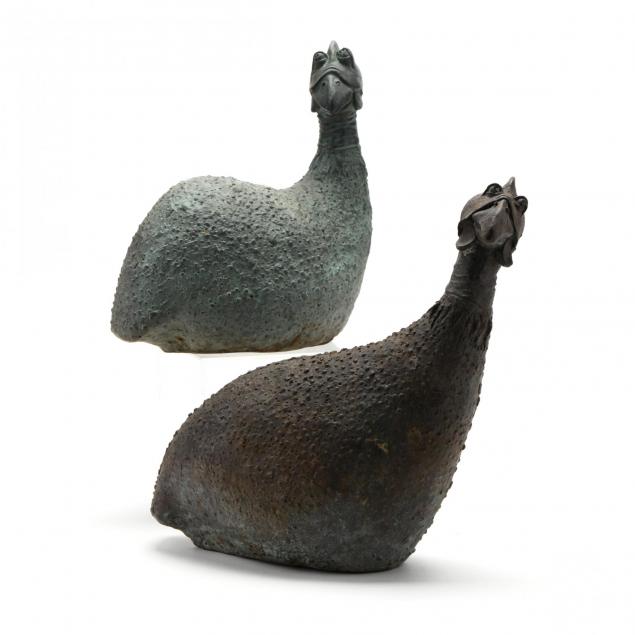 roelna-louw-africa-20th-century-pair-of-whimsical-guinea-fowl-sculptures