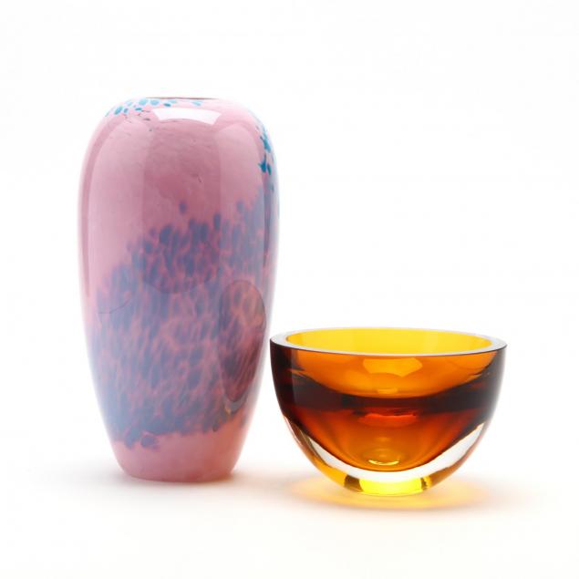 signed-modern-glass-vase-and-bowl