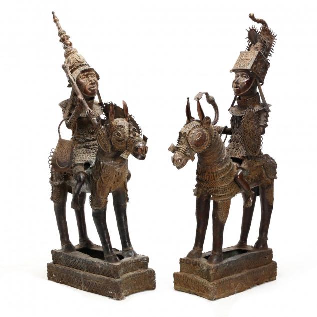 pair-of-large-benin-bronze-figures-on-horseback