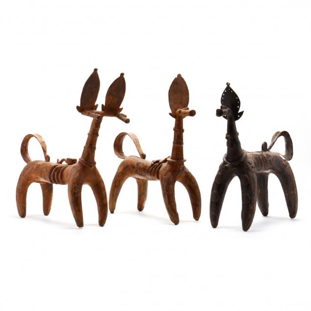 three-dogon-bronze-horned-animal-effigies