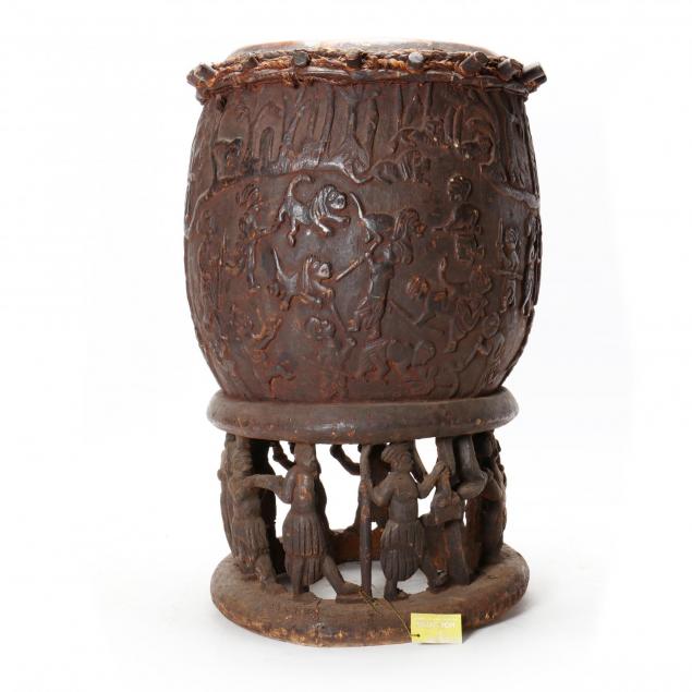 large-african-carved-wood-and-hide-drum