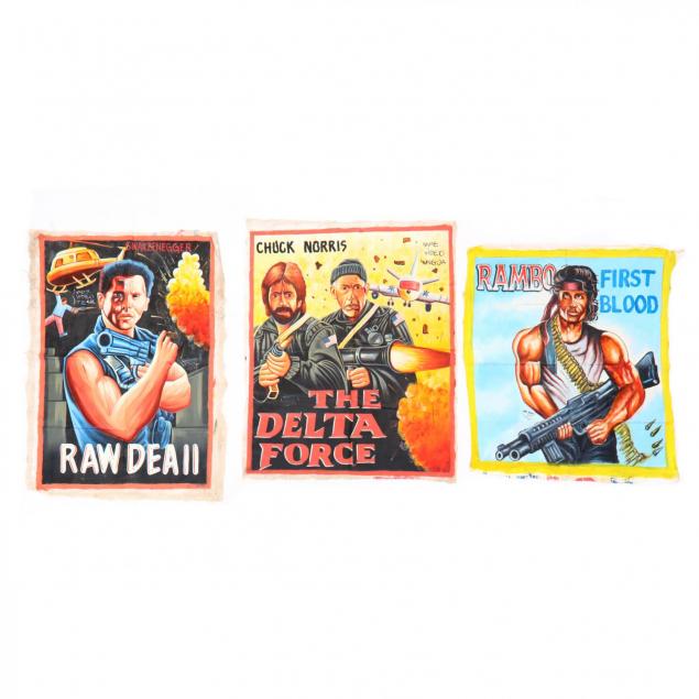 three-vintage-ghana-movie-posters-sylvester-stallone-chuck-norris-and-arnold-schwarzenegger