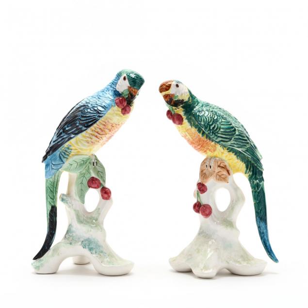 matched-pair-of-italian-majolica-parrot-sculptures
