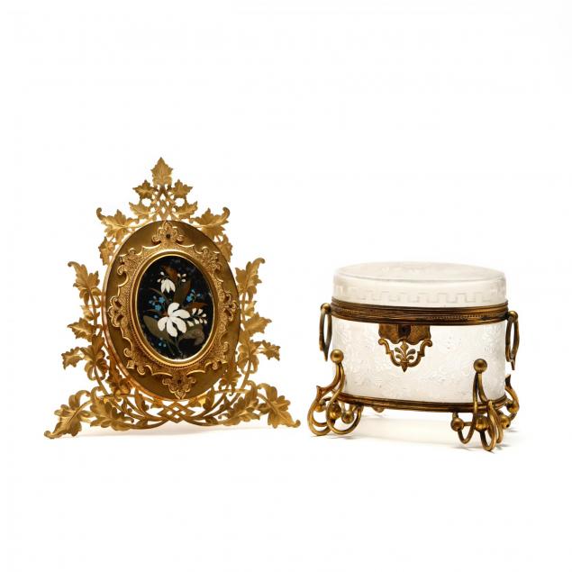 antique-gilt-bronze-tabletop-picture-frame-and-glass-jewelry-casket