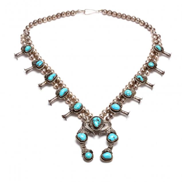 southwestern-silver-and-turquoise-squash-blossom-necklace