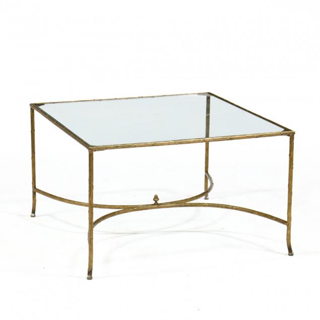 designer-gilt-metal-faux-bois-cocktail-table