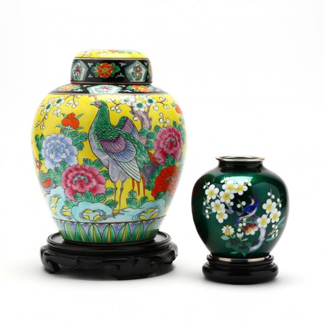an-ando-cloisonne-vase-and-a-chinese-covered-ginger-jar