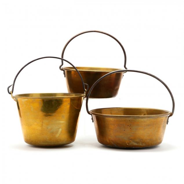 three-antique-brass-jelly-buckets