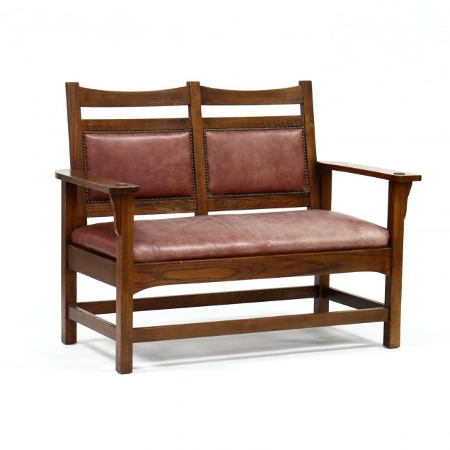 mission-style-oak-leather-settee