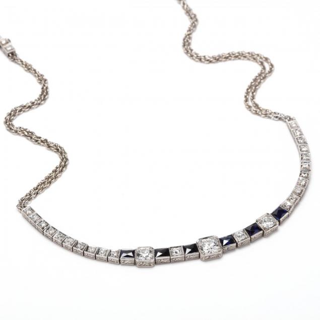 art-deco-platinum-and-14kt-white-gold-diamond-and-synthetic-sapphire-necklace