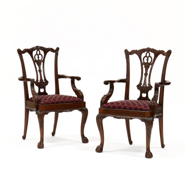 hickory-white-pair-of-chippendale-style-arm-chairs