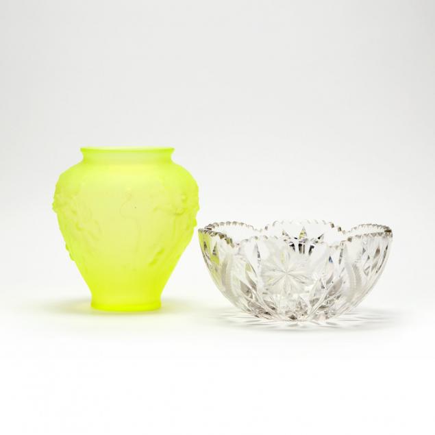 tiffin-glass-vase-and-cut-glass-bowl