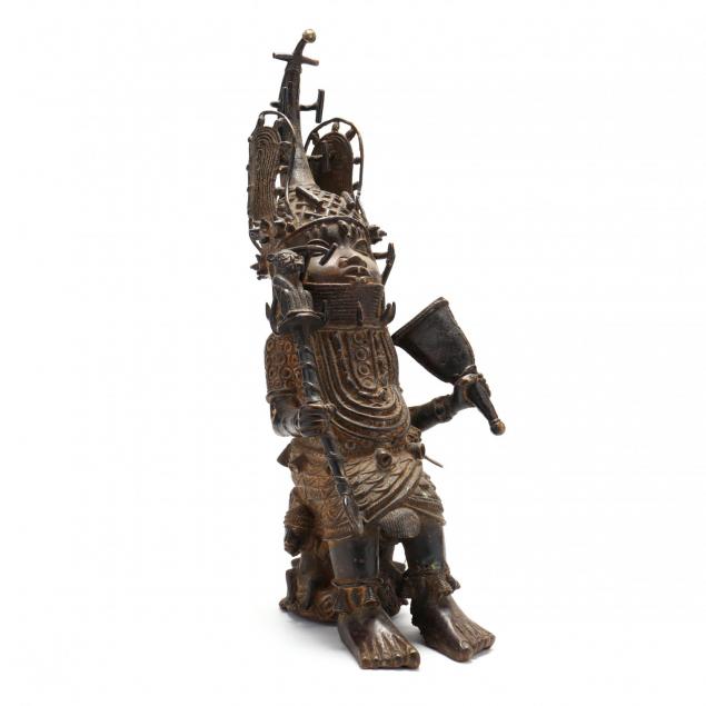 african-benin-bronze-seated-warrior-sculpture