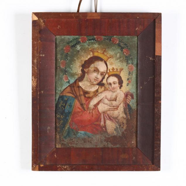 an-antique-mexican-retablo-depicting-the-madonna-child