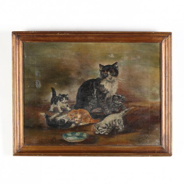 an-american-folk-art-painting-of-a-cat-and-her-kittens
