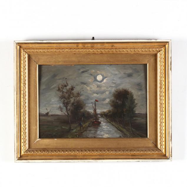 an-antique-dutch-school-painting-of-a-moonlit-canal