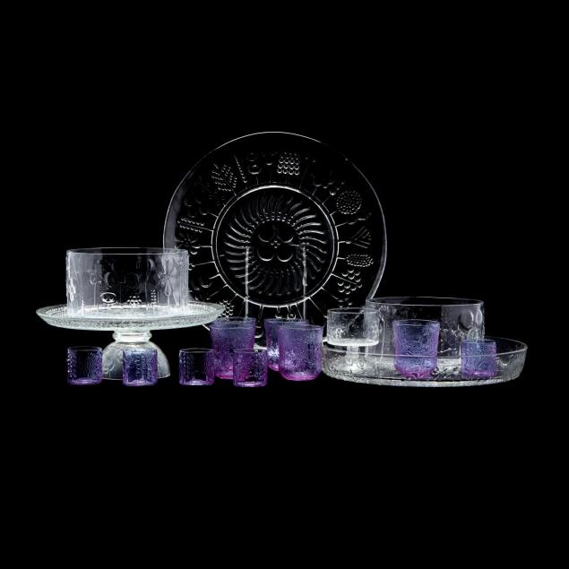 oiva-toikka-finnish-b-1931-16-pieces-of-i-flora-i-glass-tableware