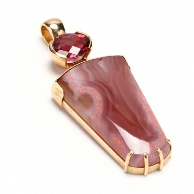 14kt-gold-pink-lace-agate-and-pink-tourmaline-pendant-signed