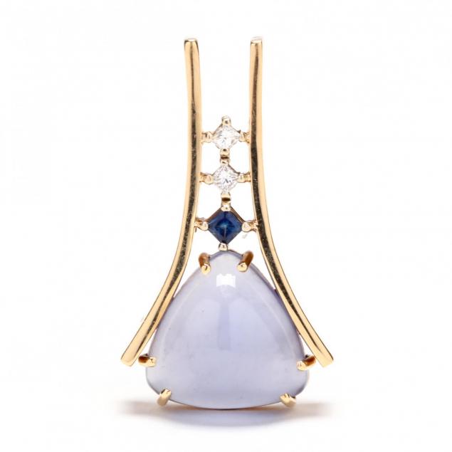 14kt-gold-blue-chalcedony-sapphire-and-colorless-sapphire-pendant