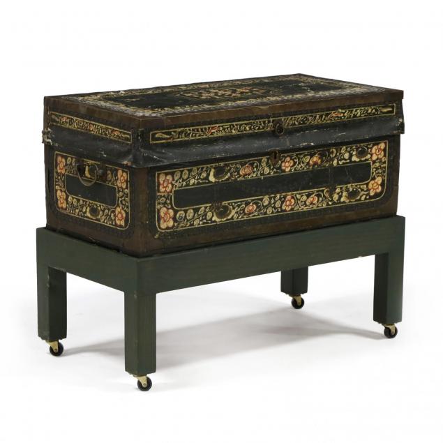 antique-chinese-painted-leather-camphor-wood-chest-on-stand
