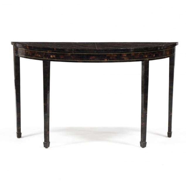 maitland-smith-faux-tortoiseshell-demilune-table