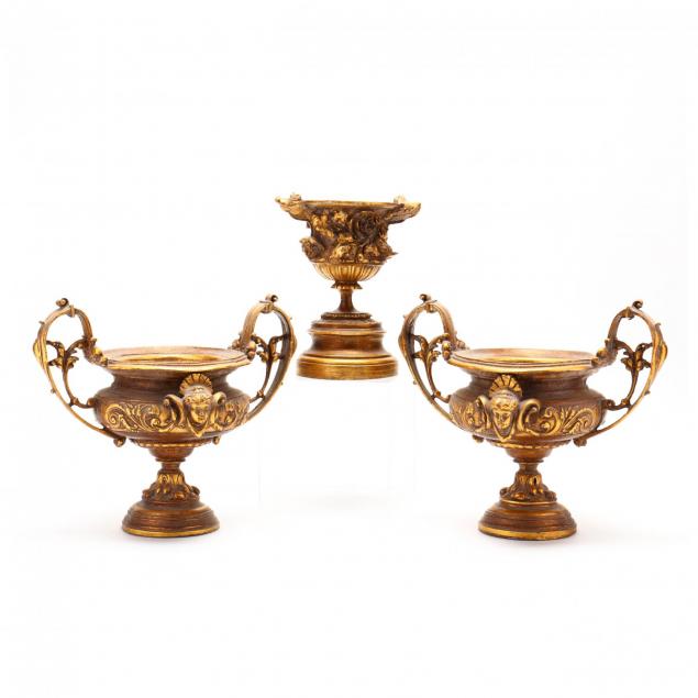 three-contemporary-composition-gilt-urns