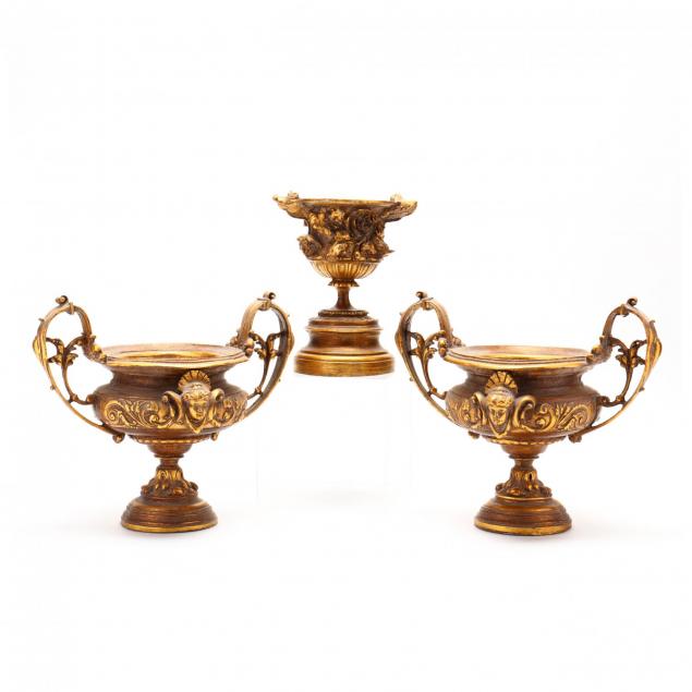 three-contemporary-composition-gilt-urns