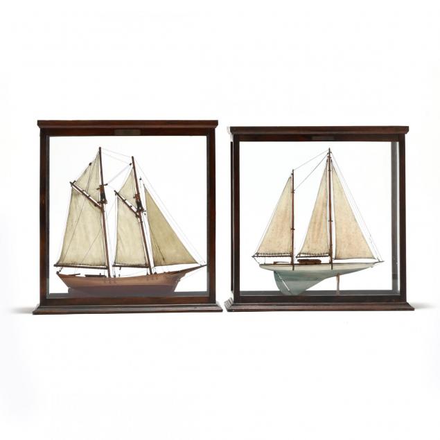 identified-vintage-models-of-a-schooner-and-a-yacht