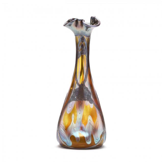 loetz-silver-overlay-pinch-bottle-vase
