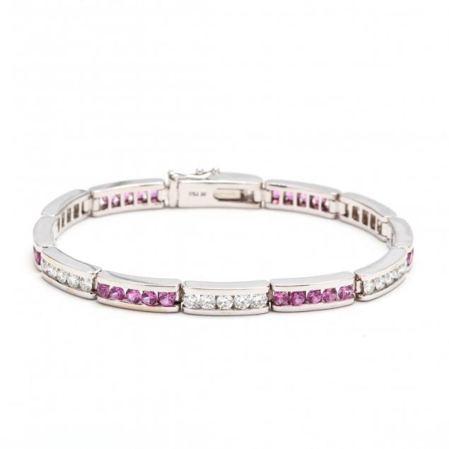 18kt-white-gold-diamond-and-pink-sapphire-bracelet-signed