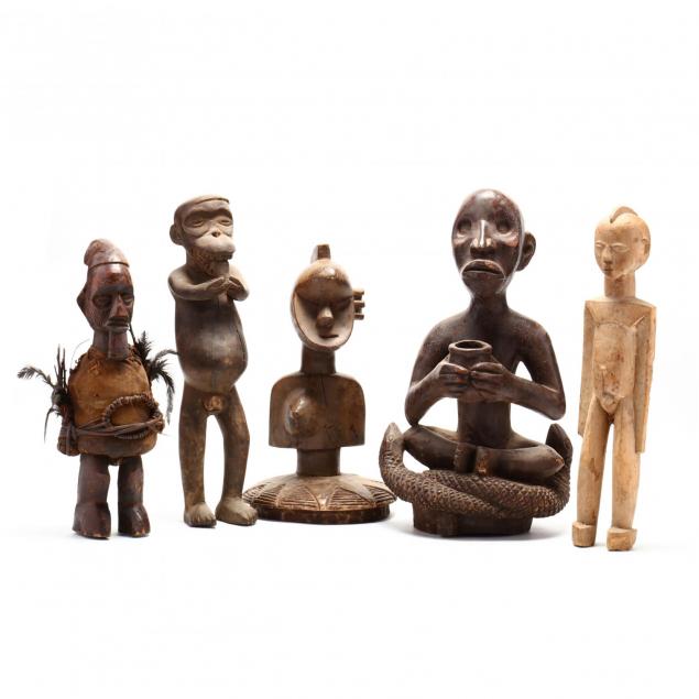 five-african-carved-wood-figures
