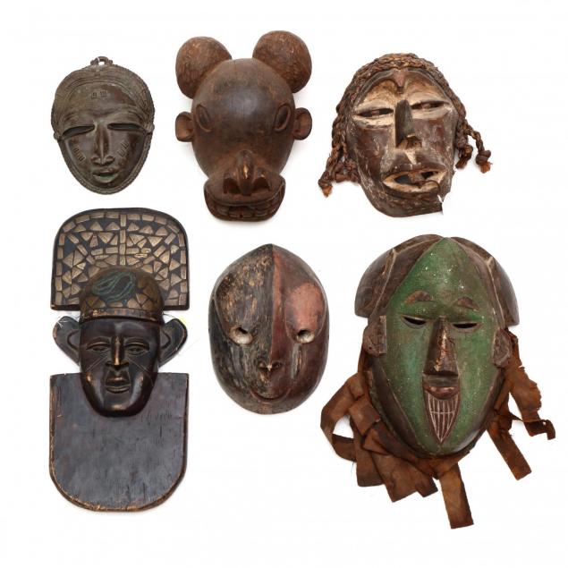 a-group-of-six-african-tribal-masks