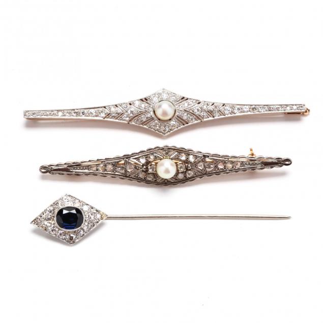 three-edwardian-bar-brooches-and-an-edwardian-stick-pin