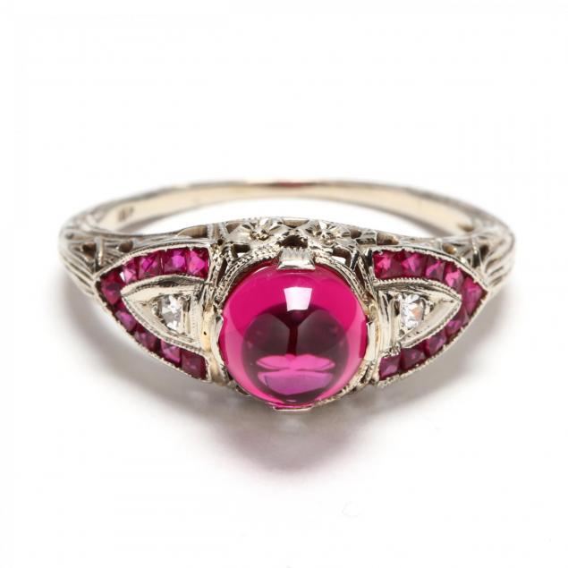 vintage-18kt-white-gold-synthetic-ruby-and-diamond-ring