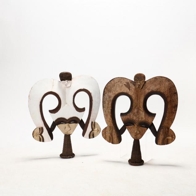 two-kwele-heart-shaped-african-tribal-masks