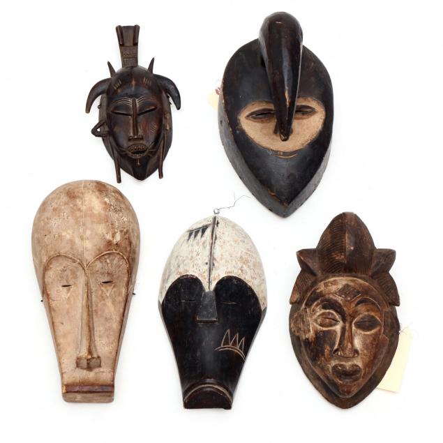 five-african-carved-wood-tribal-masks