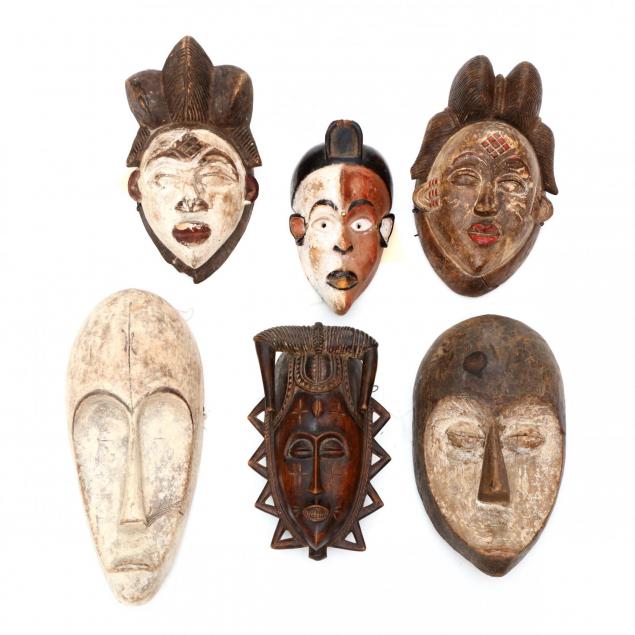 six-african-carved-wood-tribal-masks