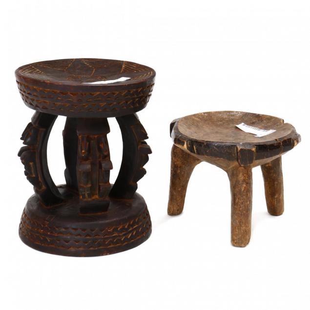 one-carved-wood-hehe-stool-and-one-carved-wood-dogon-altar-stool