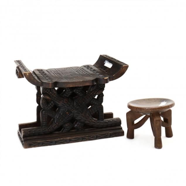 one-carved-wood-ashanti-chief-s-stool-and-one-hehe-stool