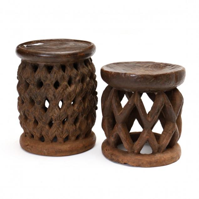 two-african-carved-wood-iconic-open-work-utilitarian-tables