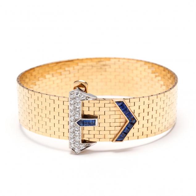 retro-14kt-gold-and-gem-set-buckle-motif-bracelet