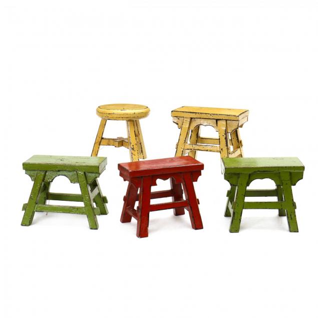 five-chinese-painted-small-wood-stools