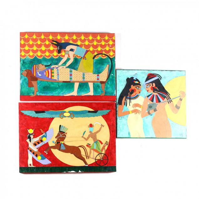 three-original-egyptian-motif-paintings-by-wolf-bolz-nc