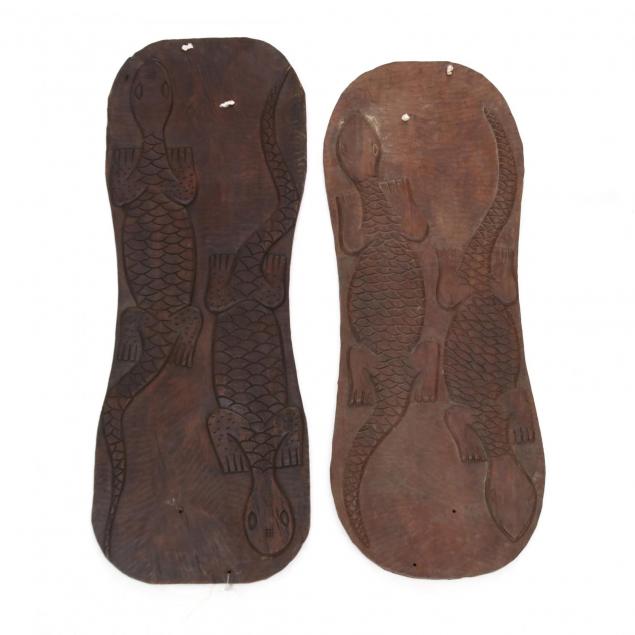 two-large-african-carved-wood-crocodile-plaques