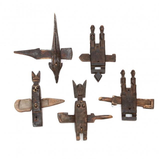 five-african-tribal-carved-wood-granary-door-locks