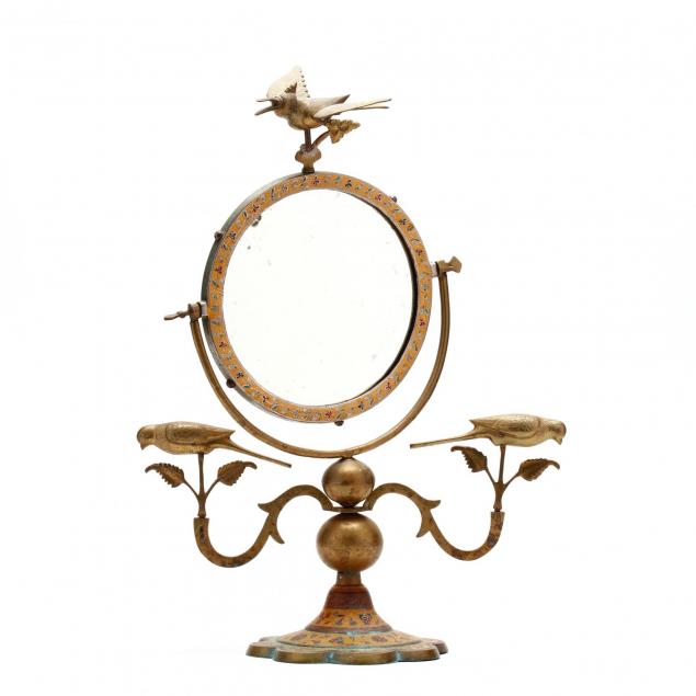 indonesian-figural-and-enameled-brass-dressing-mirror