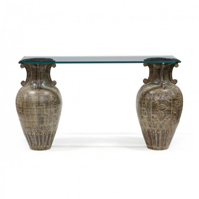 egyptian-motif-double-pedestal-console-table