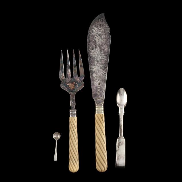 four-english-silver-silverplate-flatware-items